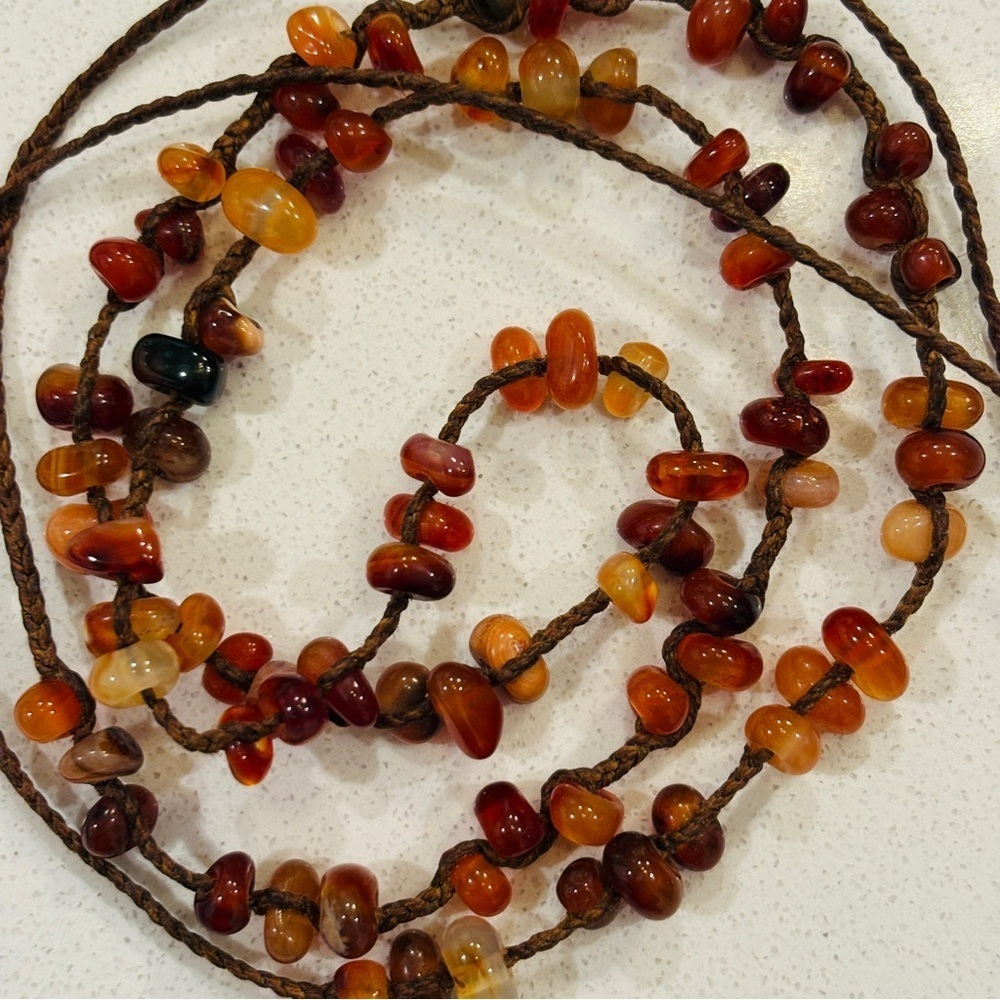 Chan Luu 40.5" Leather Cinnamon Agate Beaded Necklace Boho Layering Gemstone - Picture 4 of 14